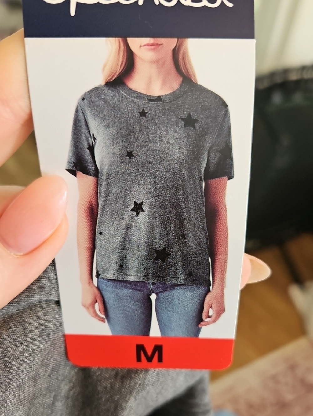 Splendid Womens Charcoal Tee with Black Star Size M